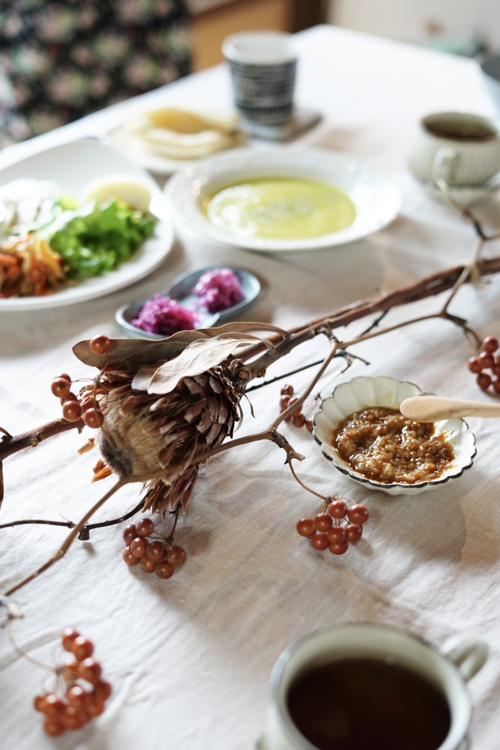ピタパンと麹料理の会「甘醤油麹たれ」と塩麹のかぼちゃポタージュ・紫キャベツの麹マリネ